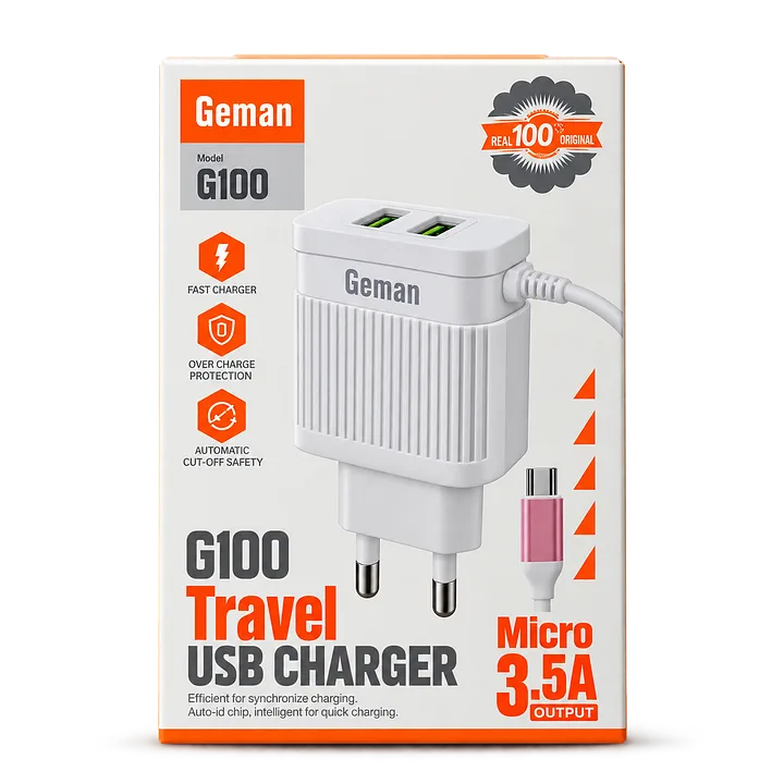 Geman Dual USB Fast Charging Adapter, 3.5A Output G-100