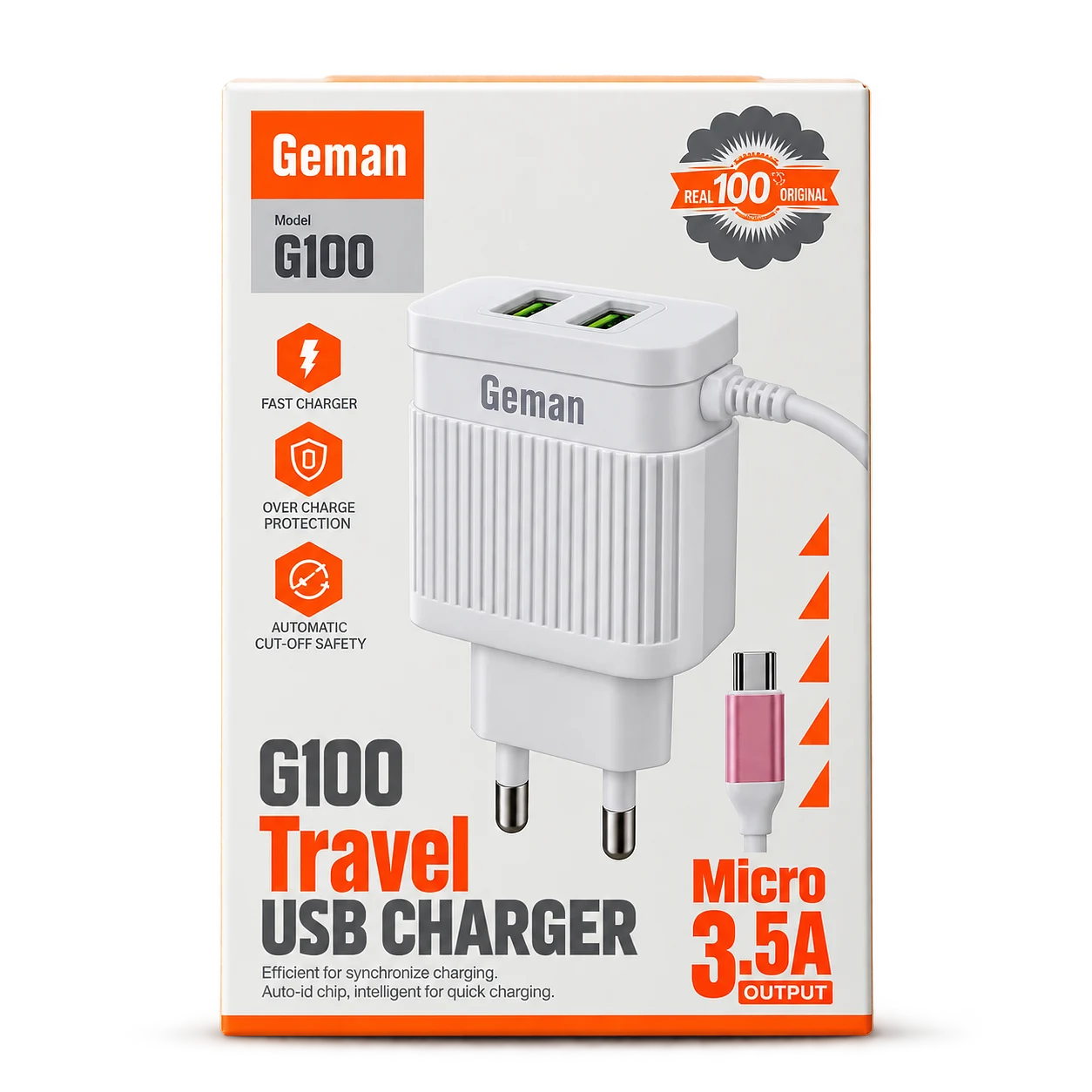 Geman Dual USB Fast Charging Adapter, 3.5A Output G-100