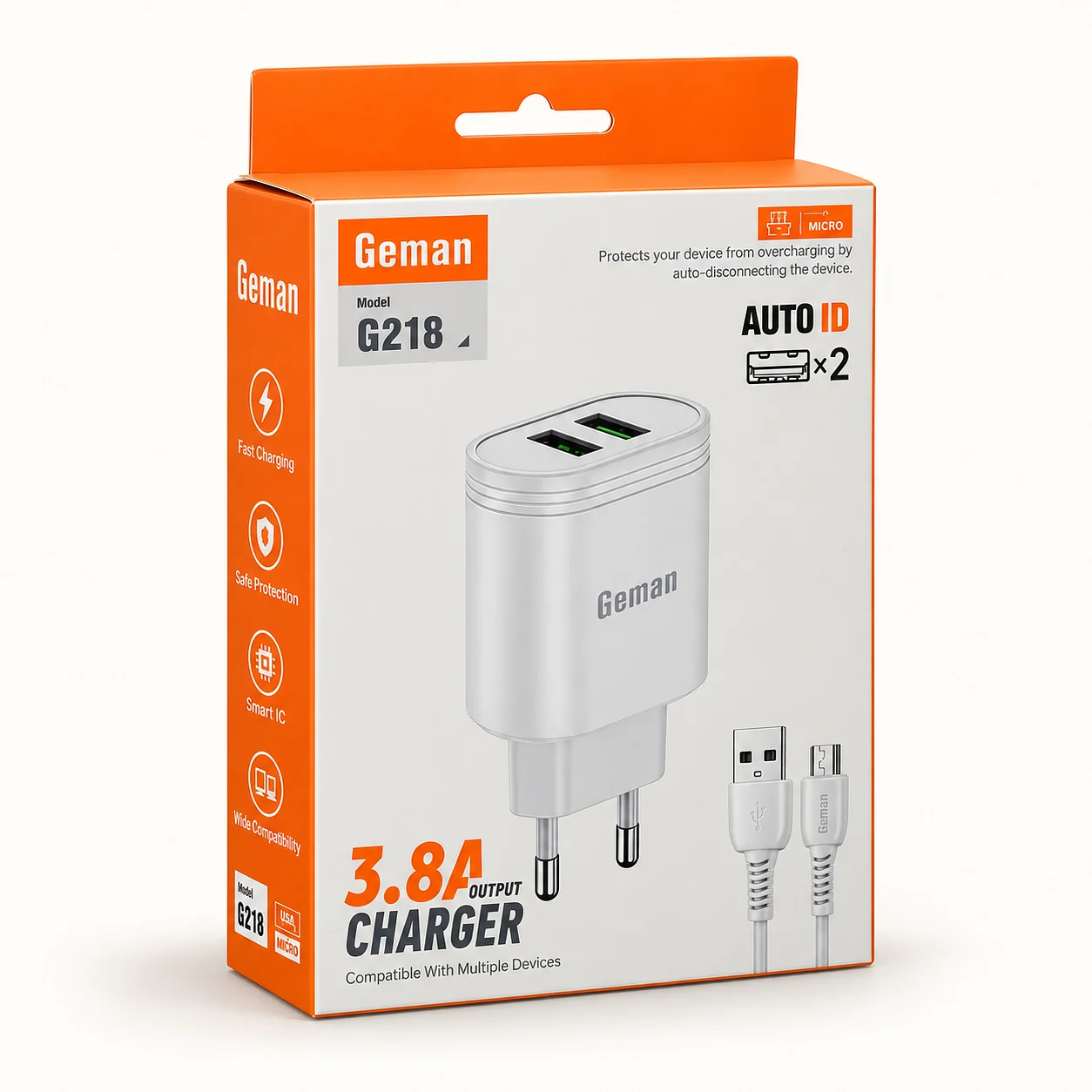Geman G218 Dual USB Fast Charging Adapter with Smart IC G-218