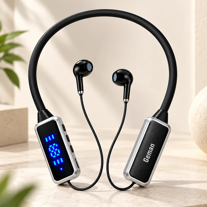 GEMAN GN-07 Wireless Bluetooth Neckband Earphones – 72 Hours Battery, Digital LED Display, TF Card Support & HD Calling GN-07