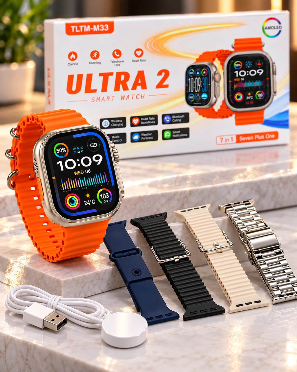 ULTRA 2 Smart Watch 7-in-1 with Multiple Straps & Wireless Charging – TLTM-M33 U-2